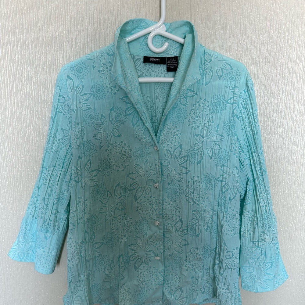 Allison Morgan Aqua Floral Button Down Shirt